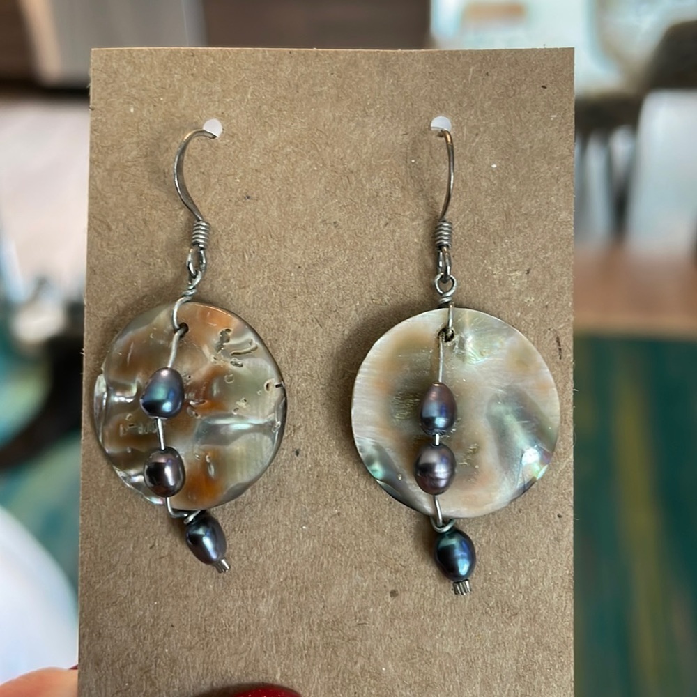 Pearl mother of pearl semi precious vintage disc dangle